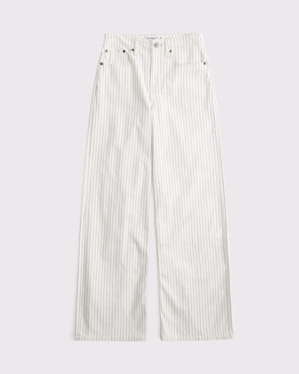 Linen-Blend High Rise Wide Leg Striped Jean | Abercrombie & Fitch (US)