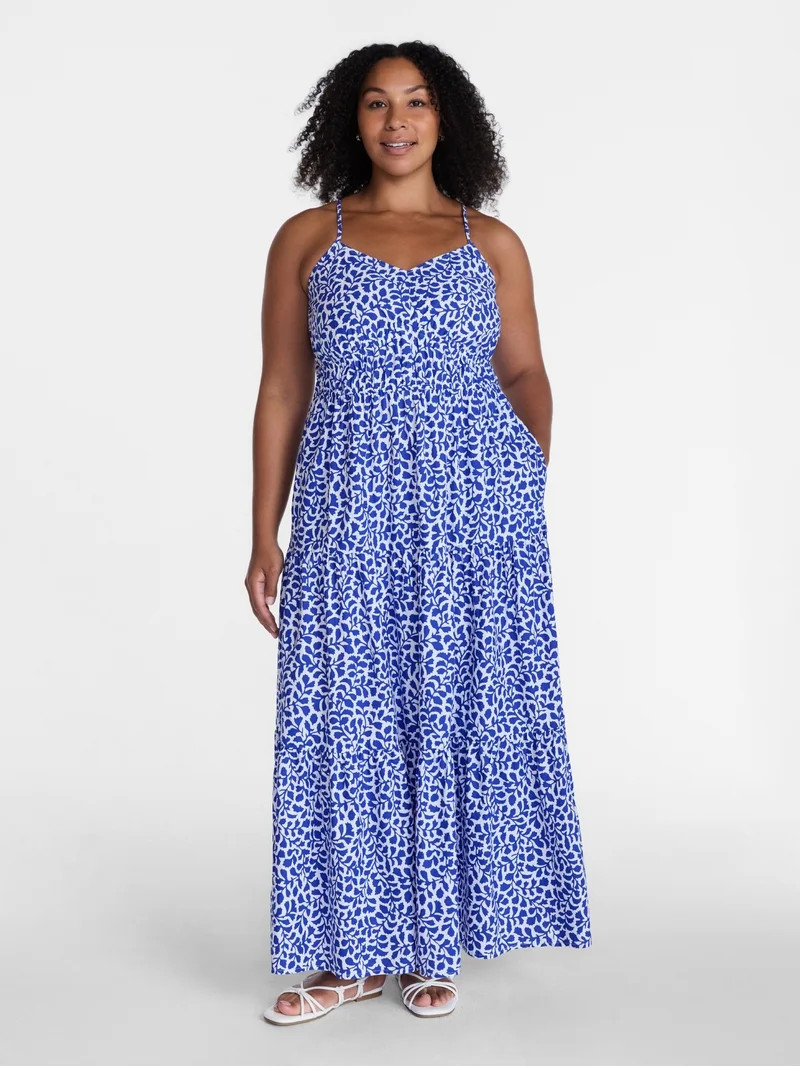Time and Tru Women's Sleeveless Tiered Cotton Maxi Dress, Sizes XS-XXXL | Walmart (US)
