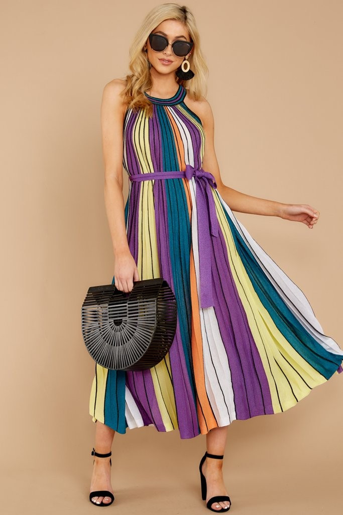 Electrifyin' Hues Purple Multi Stripe Maxi Dress | Red Dress 