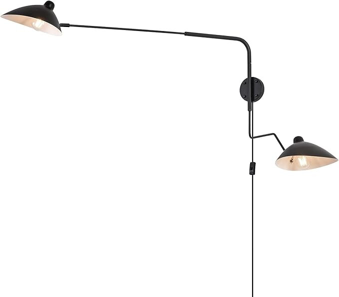 Modern 2-Lights Swing Arm Wall Sconce Plug in Rotatable Black Wall Lights with On/Off Cord for Be... | Amazon (US)