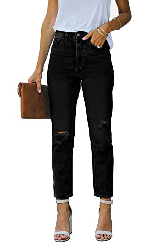 Metietila Women's Ripped High Rise Black Jeans Distressed Stretch Straight Jean Denim Pants for Women XXL | Amazon (US)