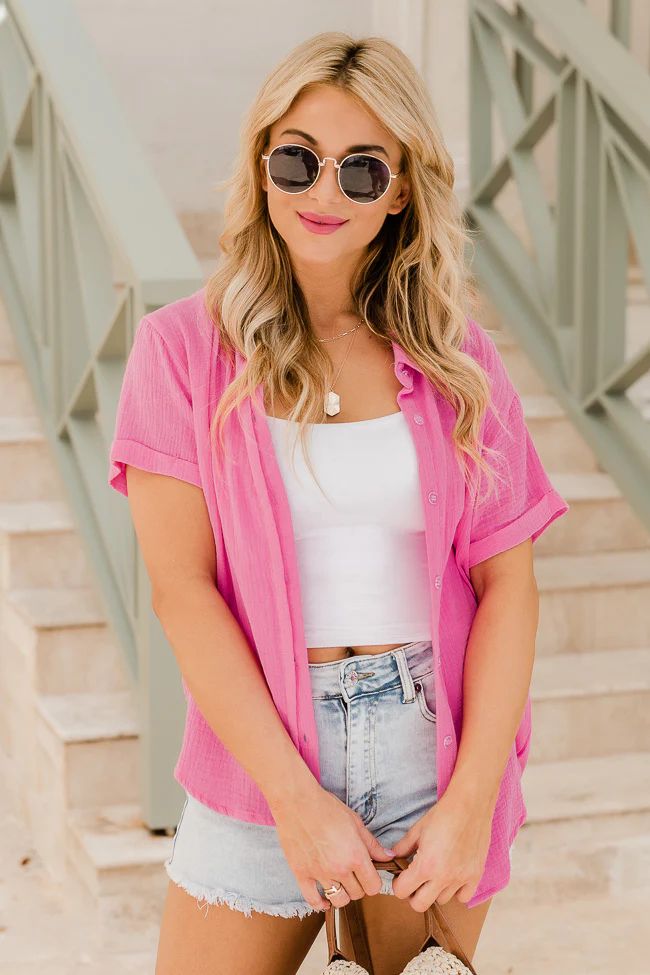 Clear Your Mind Pink Button Front Gauze Blouse FINAL SALE | Pink Lily