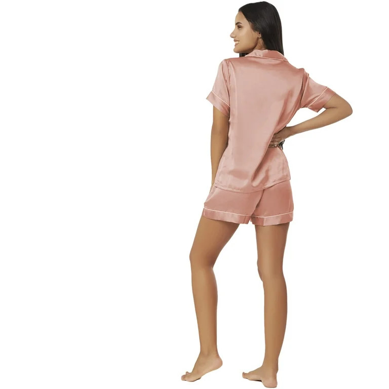 BlushBridesCo Women Silky Satin Pajama Short Sleeve Shorts Set | Walmart (US)
