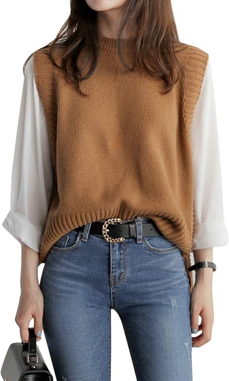 UANEO Women's Basic Round Neck Sleeveless High Low Pullover Knit Sweater Vest | Amazon (US)