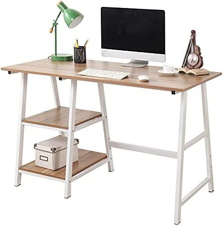 Amazon.com: Soges Computer Desk Trestle Desk Writing Home Office Desk Hutch Workstation with Shel... | Amazon (US)
