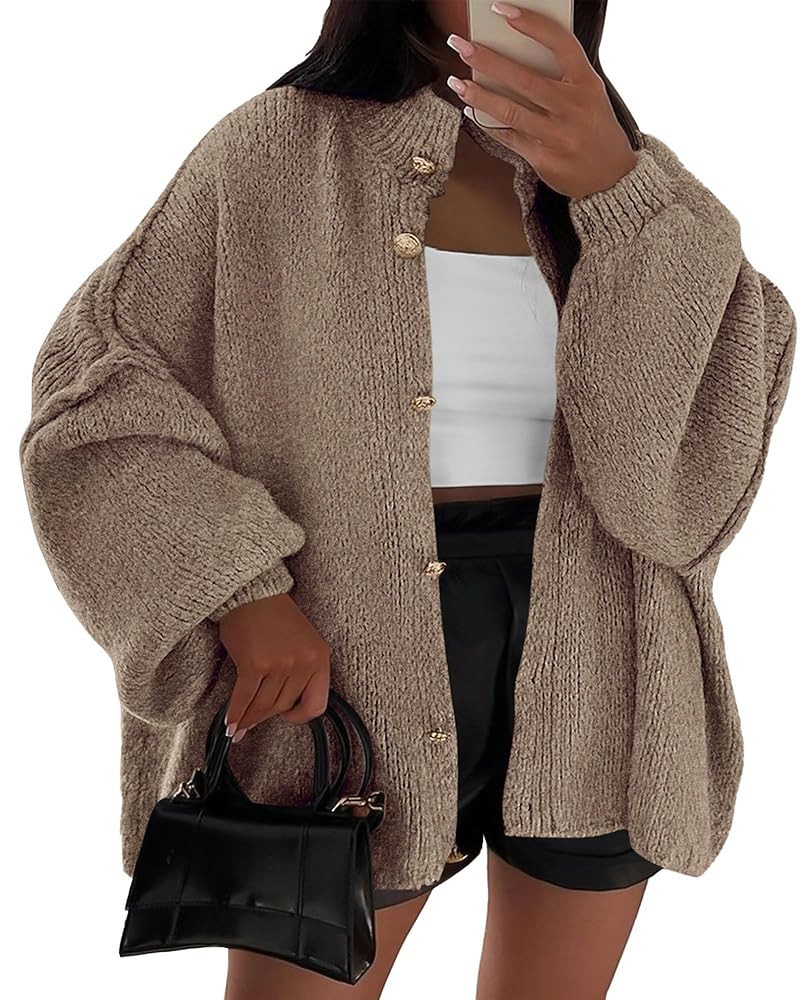 BTFBM Womens Oversized Cardigans 2025 Fall Winter Outerwear Lantern Long Sleeve Button Down Chunk... | Amazon (US)