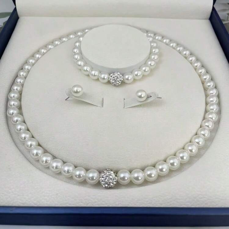[Rhinestone Accents] Bohemian Chic 3pcs Bridal Jewelry Set | Imitation Pearl | With Rhinestone Accents | For Weddings And Gifts | SHEIN