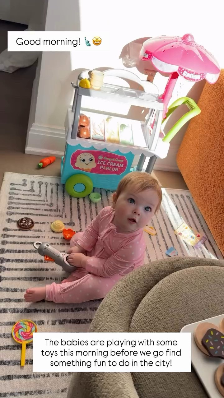 Good morning! 🗽🤩 The babies are playing with some toys this morning before we go find something fun to do in the city!

The girls’ adorable pink and white polka dot pajamas are from @inmyjammers! 💕🎀

#LTKKids #LTKootd #LTKBaby