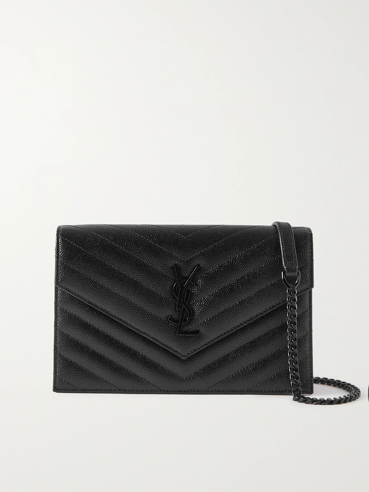 SAINT LAURENT - Cassandre Envelope Chain Matelassé Textured-leather Wallet - Black | NET-A-PORTER (US)