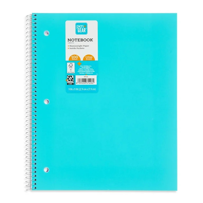 Pen+Gear Poly 1-Subject Notebook, College Ruled, 100 Heavyweight Sheets | Walmart (US)