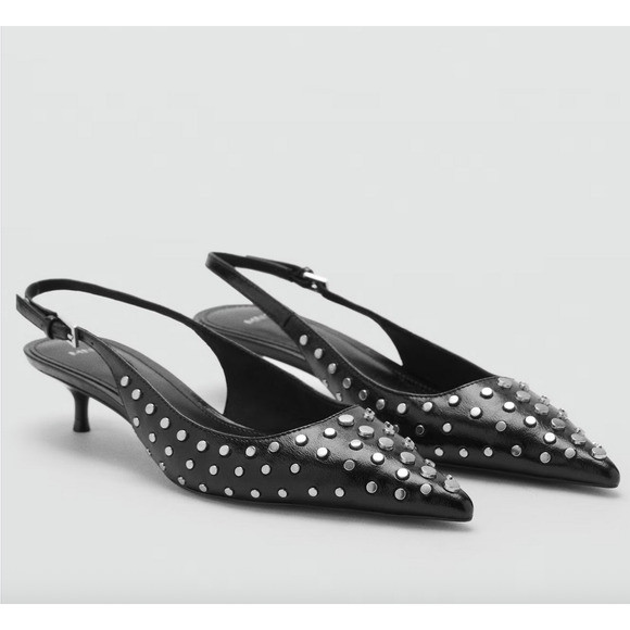 NEW MANGO MNG BLACK STUDDED KITTEN HEELS SLINGBACK PUMPS SHOES SZ 6.5 37 | Poshmark