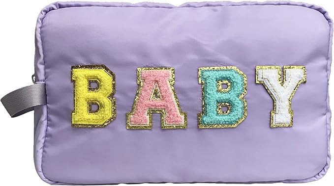 HAIBOLAN Large Nylon Zipper Makeup Bag Pouch with Chenille Letter Patches Travel Toiletry Bag Cos... | Amazon (US)
