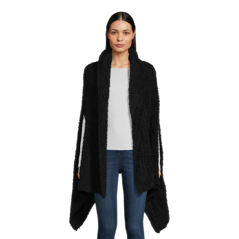 Time and Tru Women's Solid Cozy Ribbed Ruana Wrap | Walmart (US)