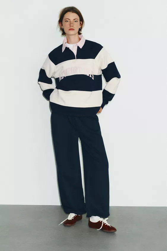 STRIPED POLO NECK SLOGAN SWEATSHIRT | Zara UK