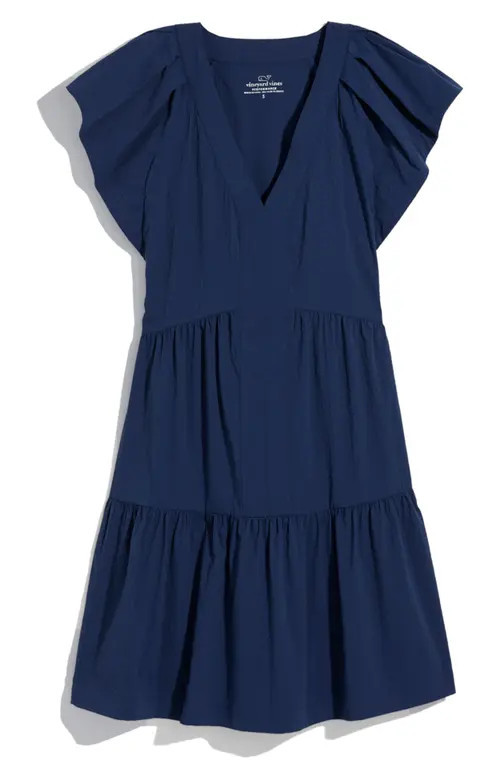 vineyard vines Harbor Tiered Ruffle Dress in Vineyard Navy at Nordstrom, Size Large | Nordstrom