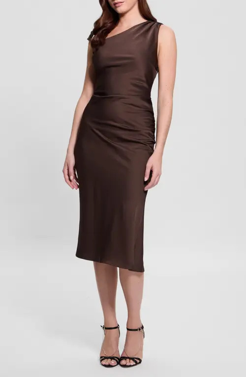 GUESS Ashlyn Asymmetric Midi Dress in New Java at Nordstrom, Size 4 | Nordstrom
