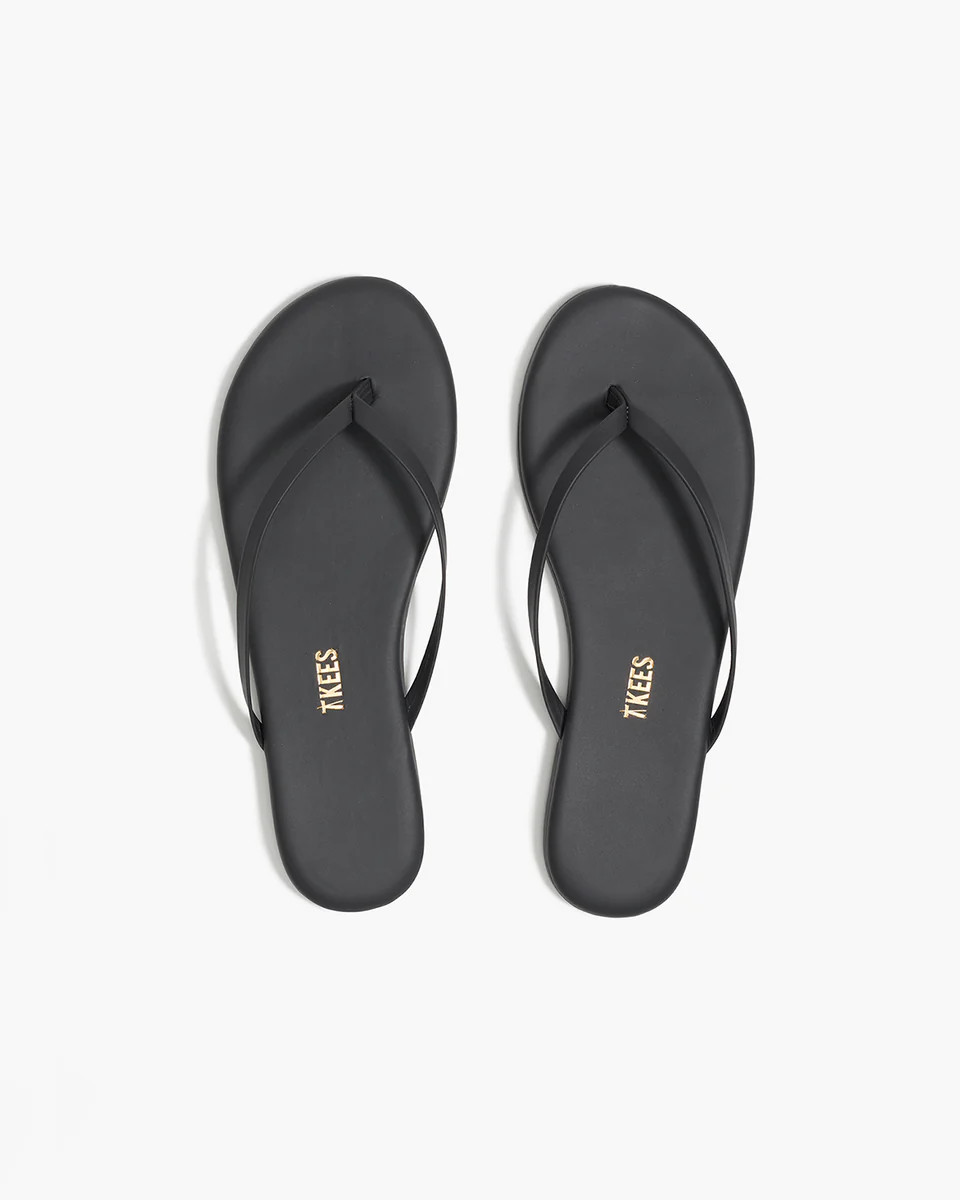 TKEES Lily Pigments Leather Flip Flops in Washed Black | TKEES