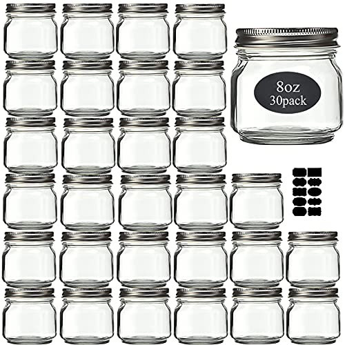 Mason Jars 8 oz 30 Pack- Small Mason Jars With Silver Lids -1/4 Quart Canning Jars| Storage Glass Jars With Lids For Jelly, Jam, Honey, Pickles - Spice Glass Jars - With 30 Chalkboard Labels | Amazon (US)