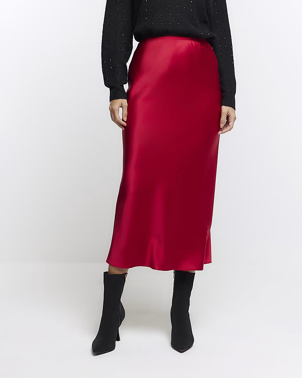 Red satin maxi skirt | River Island (UK & IE)