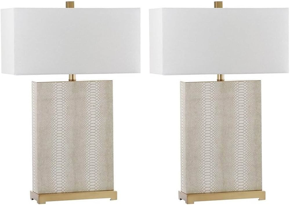 SAFAVIEH Lighting Collection Joyce Modern Art Deco Cream Faux Snakeskin Rectangle Shade 28-inch B... | Amazon (US)