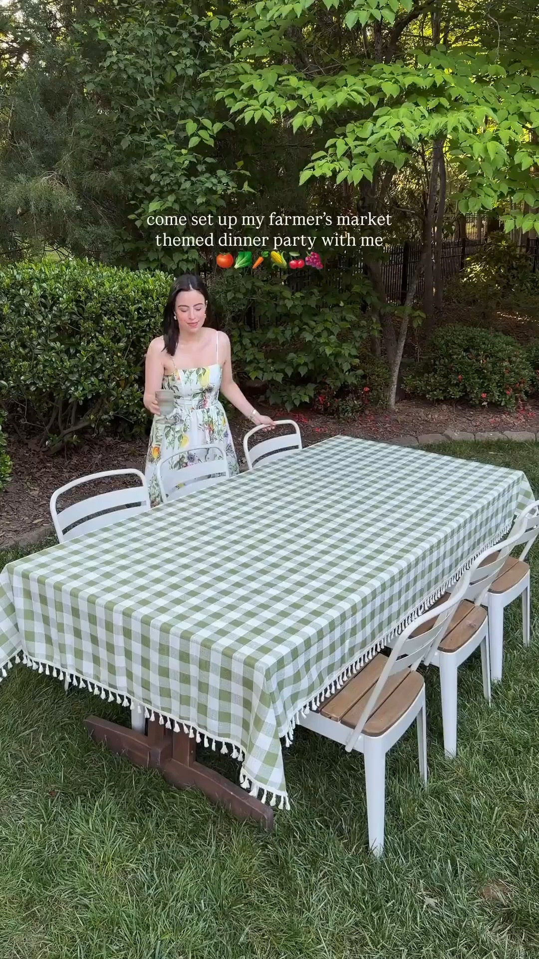 A Farmer's Market themed dinner party is such a good idea and I'm so into how this came together! These tomato melamine plates and serving pieces are honestly the cutest finds and they set the perfect tone for the whole table!

summer tablescape, gingham tablecloth, rechargeable table lamp, gold flatware, outdoor dining, hosting idea, al fresco entertaining

#LTKfoodie #LTKHome