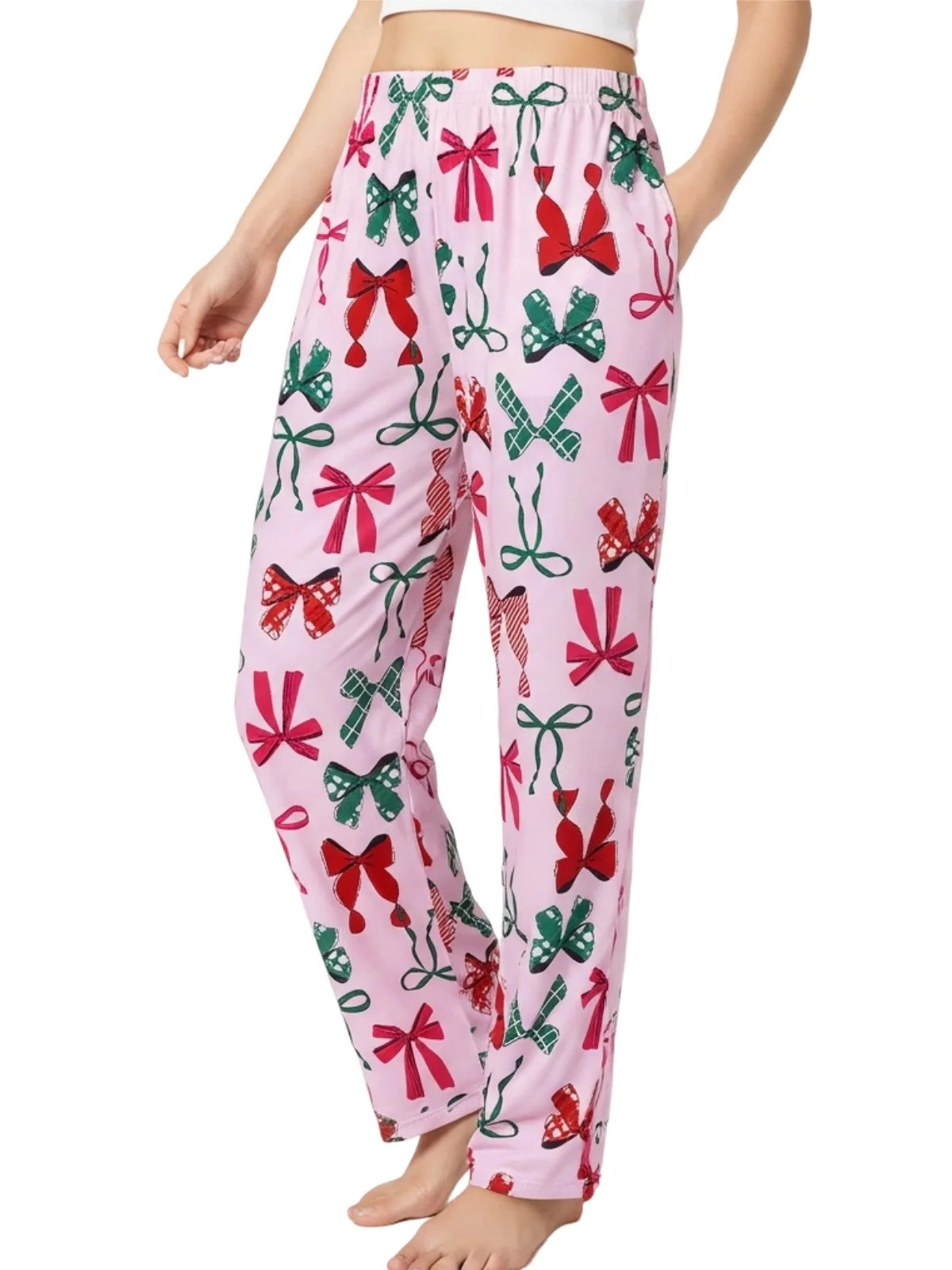 PatPat Women Pajamas Pants Christmas Red and Green Bow Print Plus Pj Pants Comfy Casual Lounge Bo... | Walmart (US)