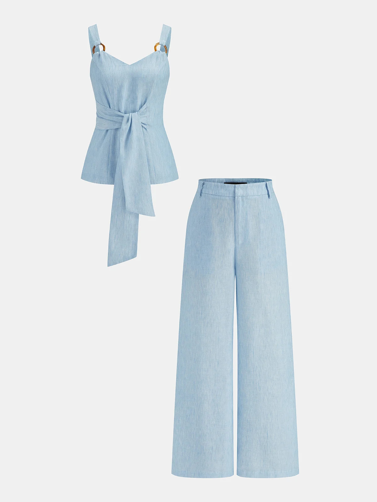 Ring Detail Tie-Waist Top & Pants Set | Commense