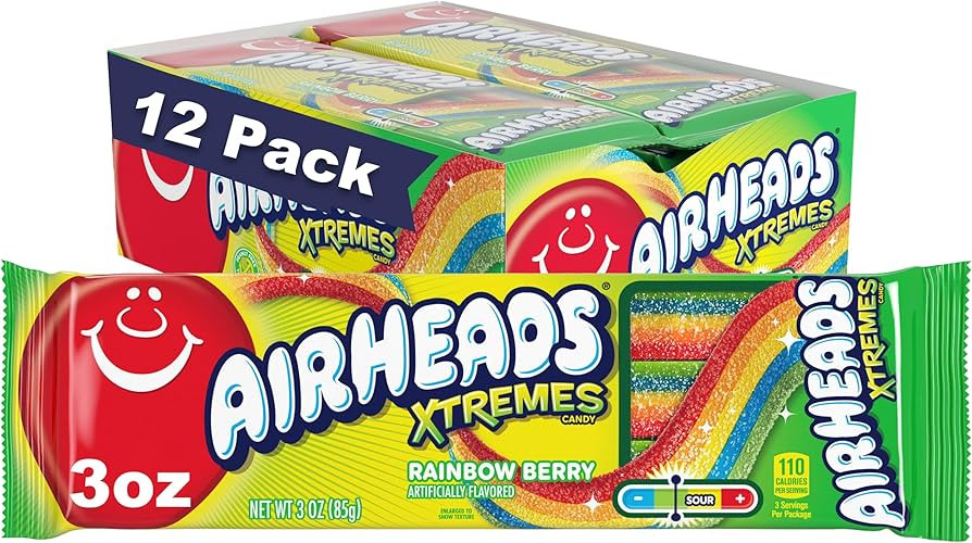 Airheads Xtremes Belts, Halloween Trick or Treat Sweetly Sour Candy, Rainbow Berry Flavor, Indivi... | Amazon (US)