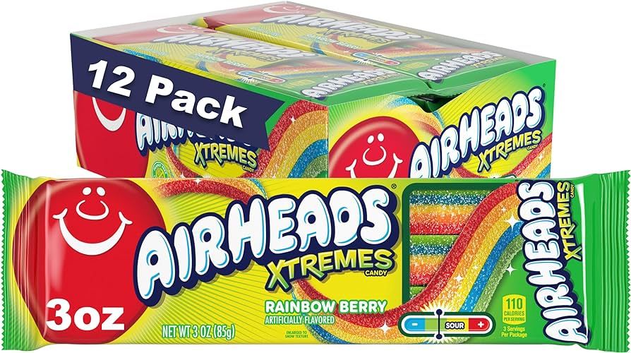 Airheads Xtremes Belts, Rainbow Berry Flavor, Sweetly Sour Candy, Non Melting, Bulk Movie Theater... | Amazon (US)