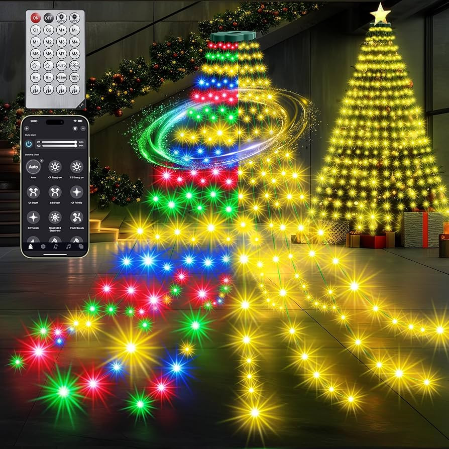 30+ Modes Coated Christmas Tree Lights Indoor with Remote - 7.5Ft x 12 Lines 336 LED Cascading Tw... | Amazon (US)