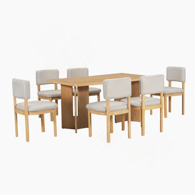 7-Piece Wooden Dining Table Set, Rectangular Dining Table With 6 Upholstered Chairs For Dining Room, Kitchen And Living Room | Wayfair North America