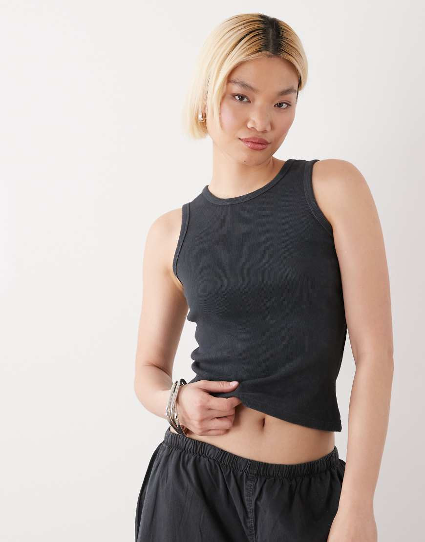 Noisy May ribbed tank in washed black | ASOS (Global)