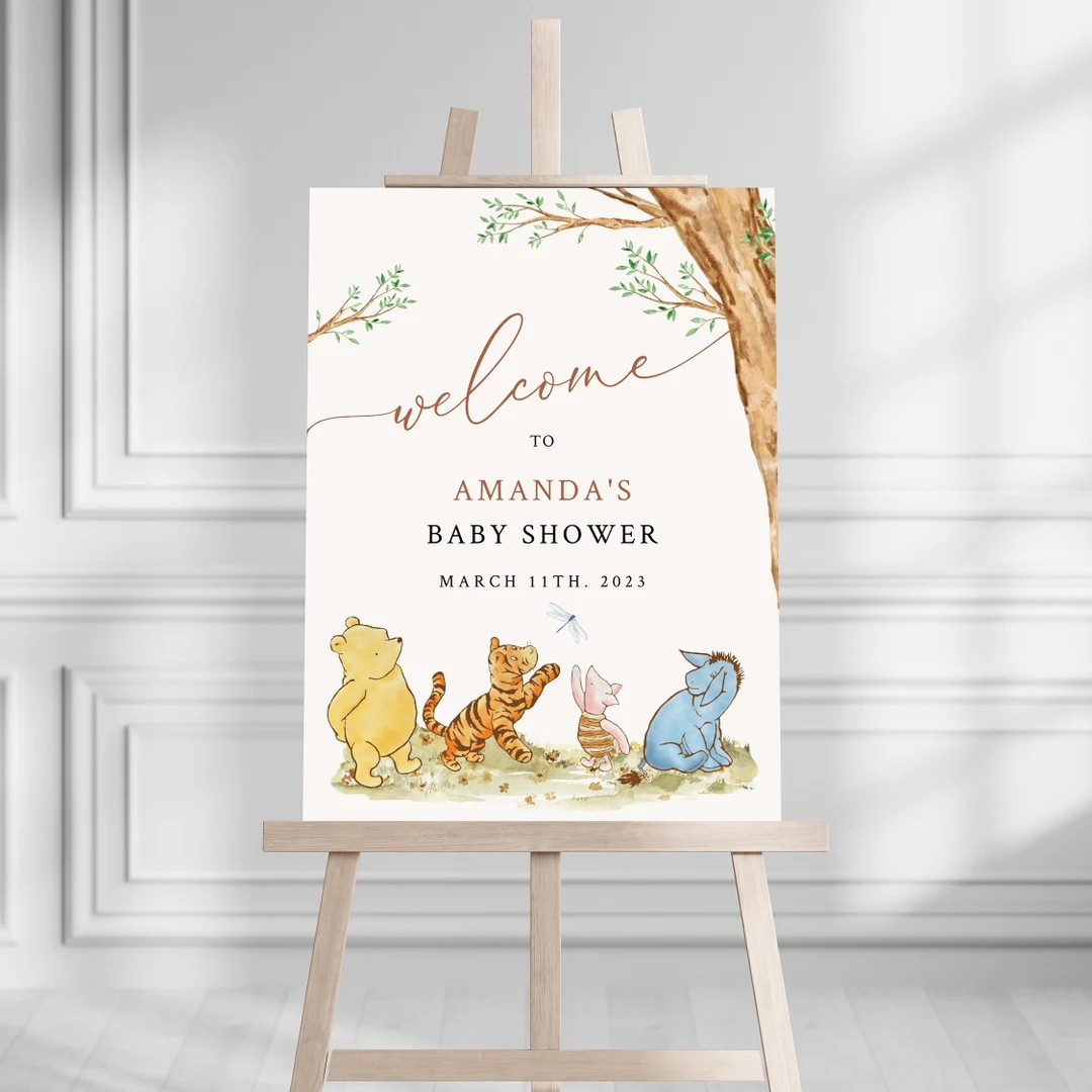Winnie the Pooh Baby Shower Welcome Sign, Editable Baby Shower Welcome, Instant Digital Download,... | Etsy (US)