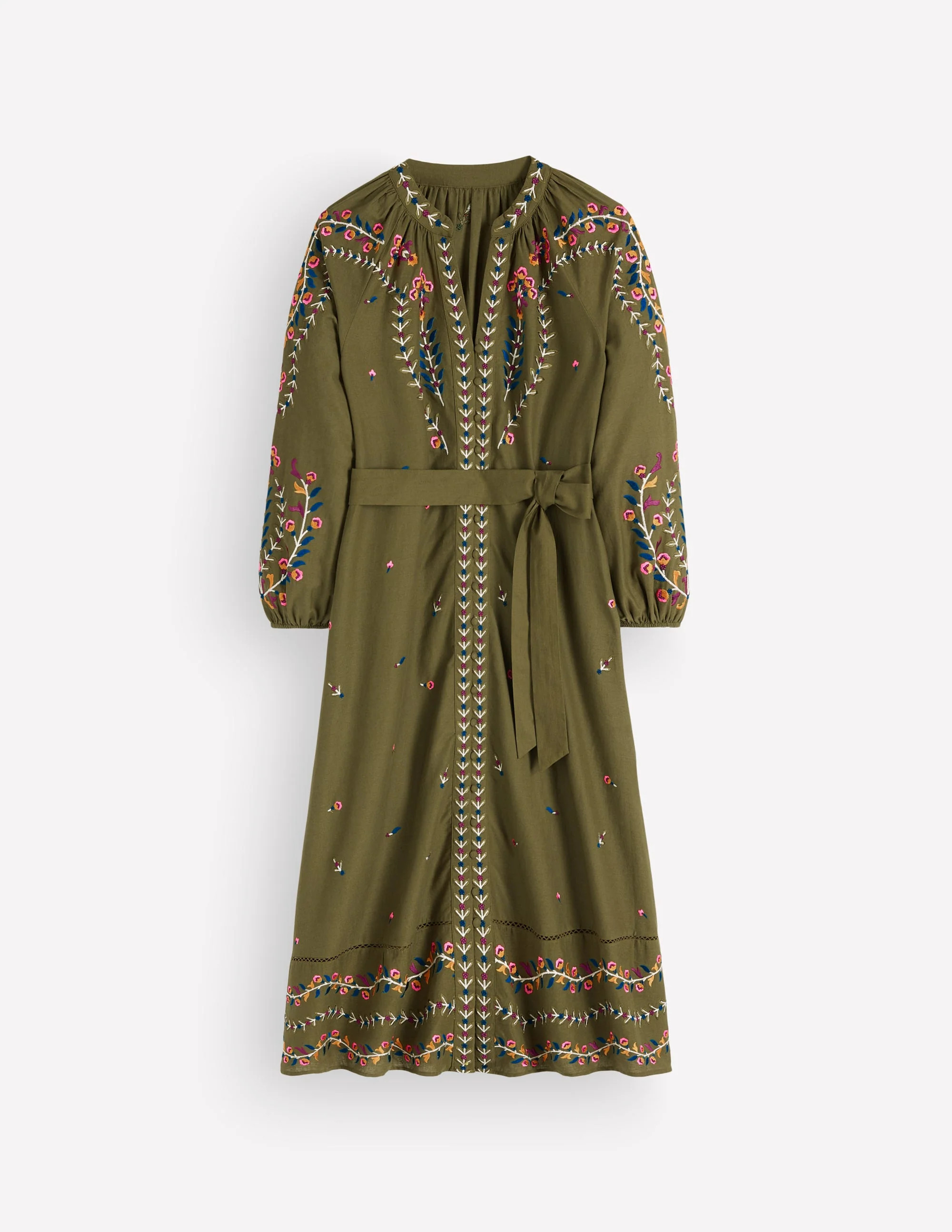 Embroidered Linen Dress-Woodland Green, Embroidery | Boden (US)