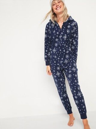 Patterned Micro Performance Fleece Hooded One-Piece Pajamas for Women | Old Navy (US)