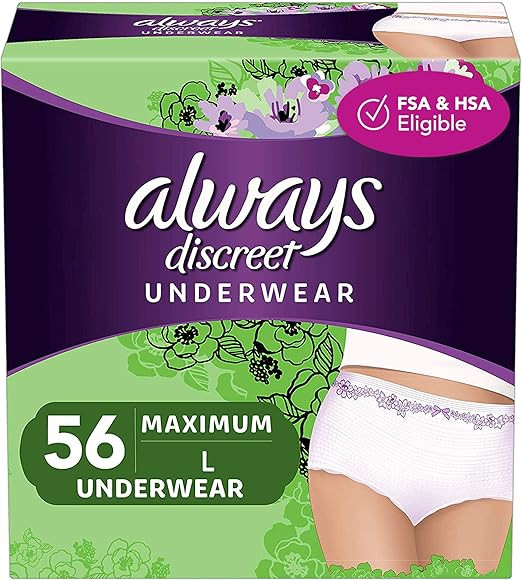 Always Discreet Incontinence & Postpartum Incontinence Underwear for Women, Large, Maximum Protec... | Amazon (US)