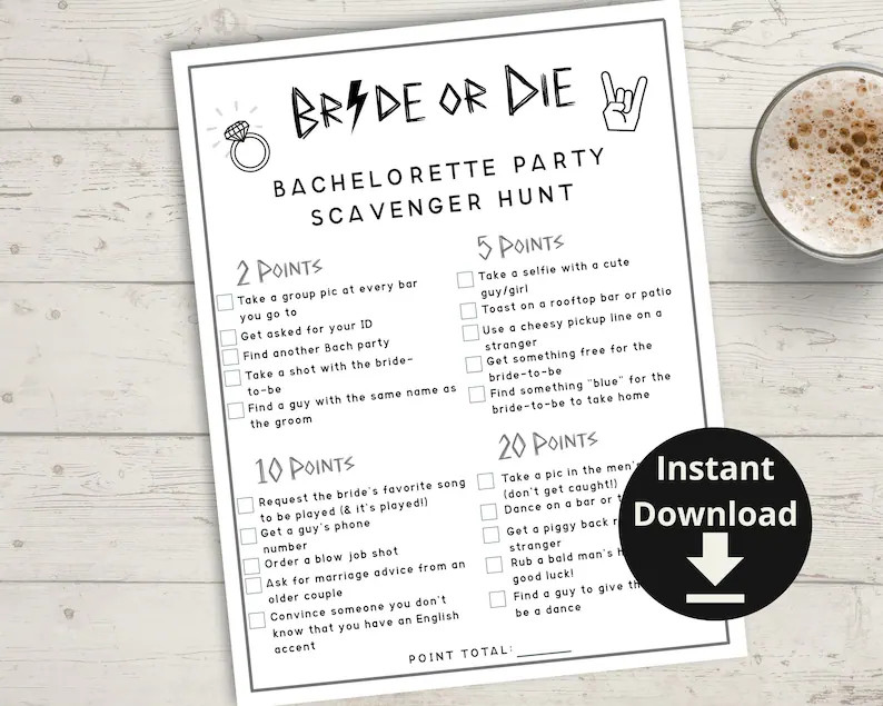 Bride or Die Bachelorette Party Scavenger Hunt Game Rock N - Etsy | Etsy (US)
