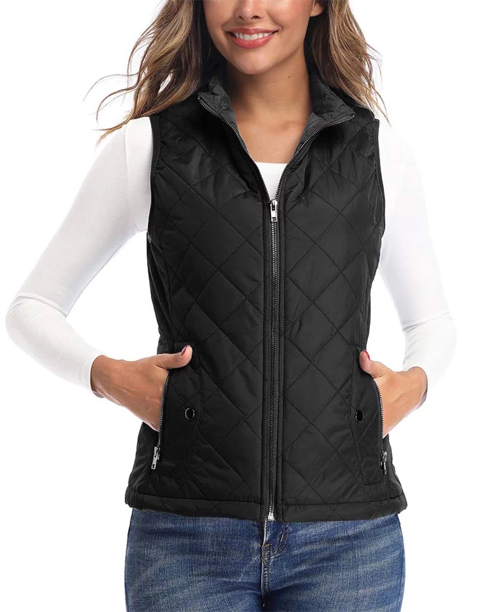 Art3d Women's Vests - Padded Lightweight Vest for Women, Stand Collar Quilted Gilet with Zip Pock... | Walmart (US)