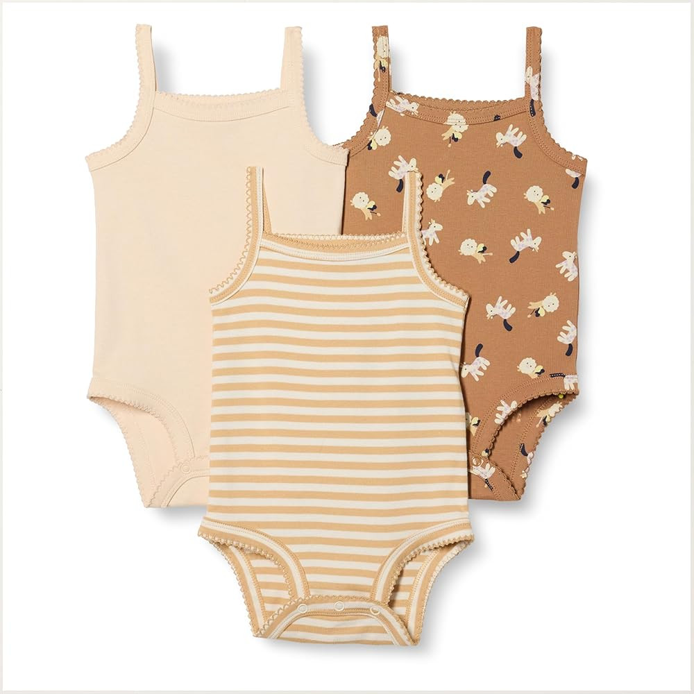 Amazon Essentials Baby Girls' Cotton Sleeveless Bodysuits, Baby Clothes, Pack of 3 | Amazon (US)
