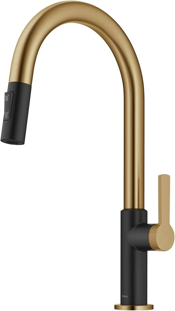 KRAUS Oletto Single Handle Pull-Down Kitchen Faucet in Brushed Brass / Matte Black, KPF-2820BBMB | Amazon (US)