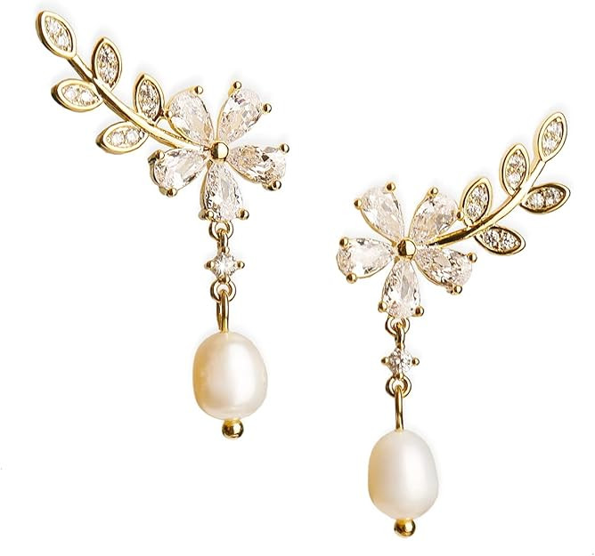 Sonateomber Small Cubic Zirconia Crawler Stud, Dainty Curved Climber Cartilage Earrings for Women... | Amazon (US)