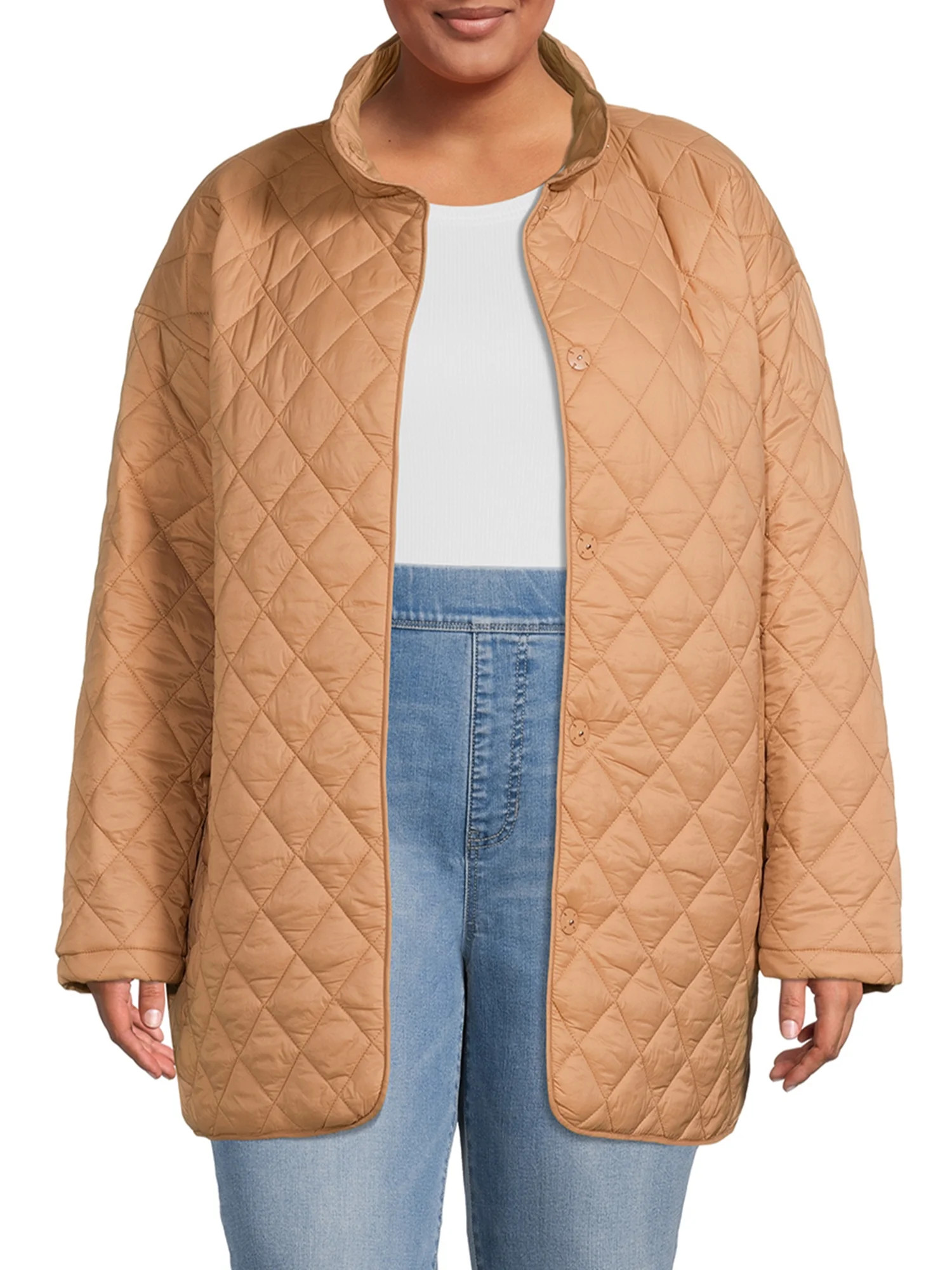 Time and Tru Women's and Plus Quilted Barn Coat - Walmart.com | Walmart (US)