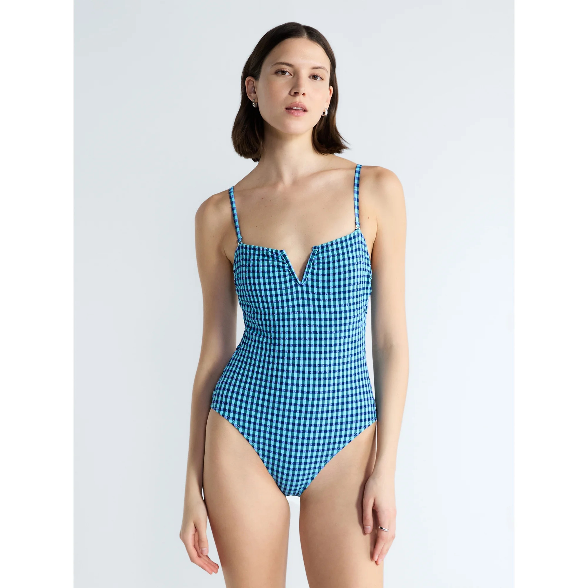 Free Assembly Women's and Women's Plus V Wire Seersucker One Piece Swimsuit, Sizes XS-3X - Walmar... | Walmart (US)