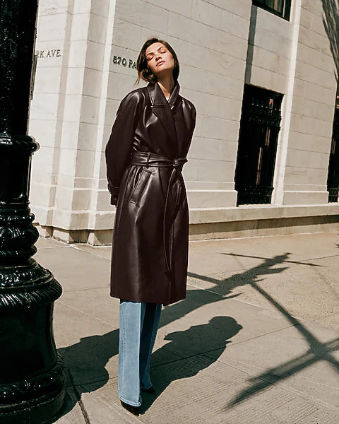 Express Women's Faux Leather Belted Trench Coat | Express
