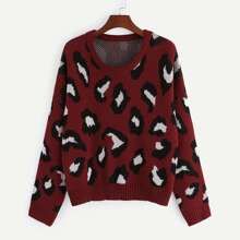 Plus Round Neck Leopard Sweater | SHEIN
