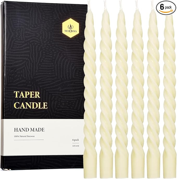 Natural Beeswax Spiral Taper Candles Pack of 6, Organic Dripless Long Candle Sticks for Dinner We... | Amazon (US)