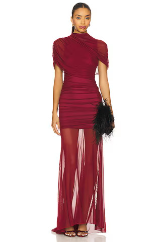 Amanda Uprichard x REVOLVE Evianna Mesh Gown in Burgundy from Revolve.com | Revolve Clothing (Global)