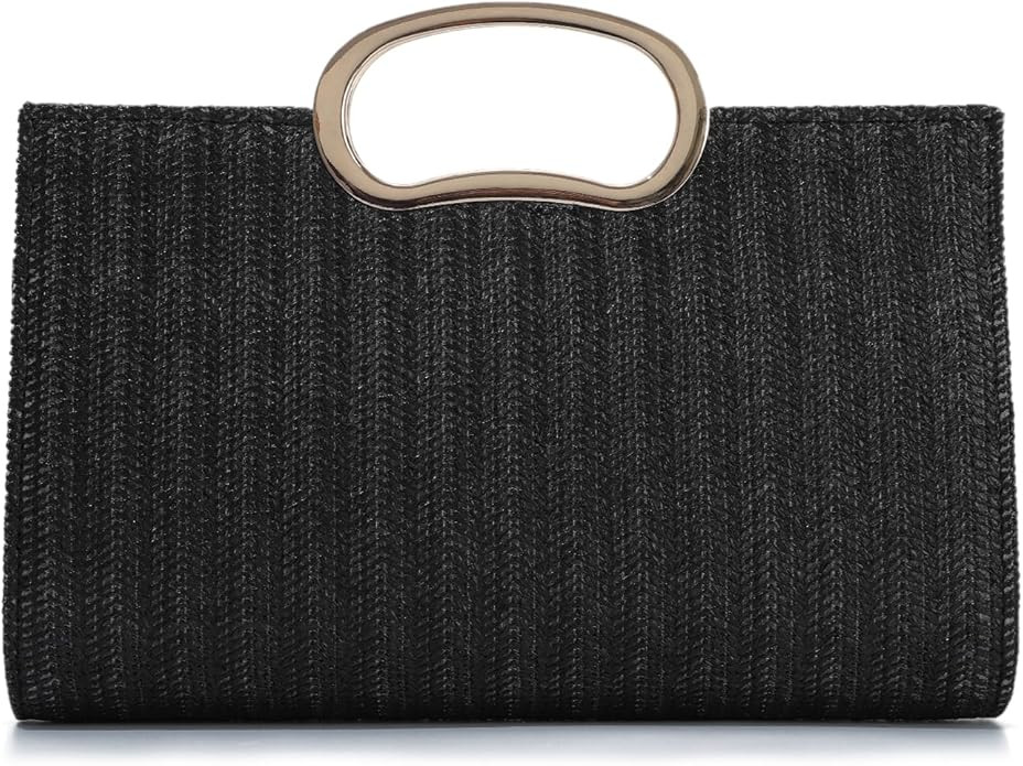 Top Handle Straw Clutch Purses for Women, Woven Raffia Evening Bag, Summer Beach Vacation Handbag... | Amazon (US)