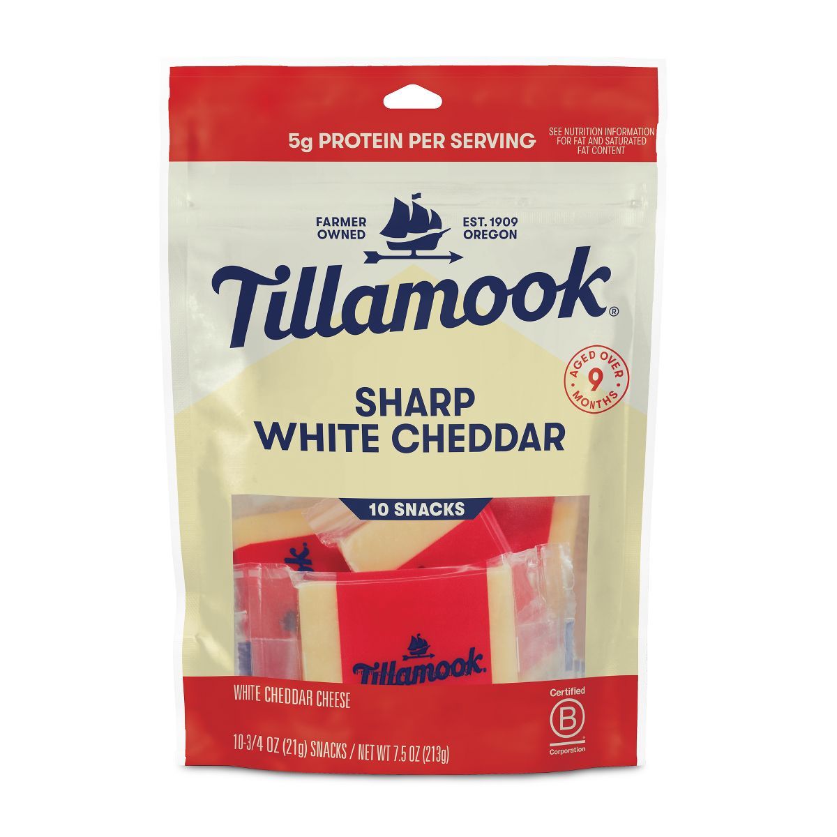 Tillamook Sharp White Cheddar Cheese Snacks - 7.5oz/10ct | Target
