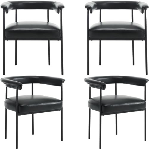 Modern Dining Chairs Set of 2, Upholstered PU Side Chair Armchair with Barrel Backrest Black Meta... | Amazon (US)